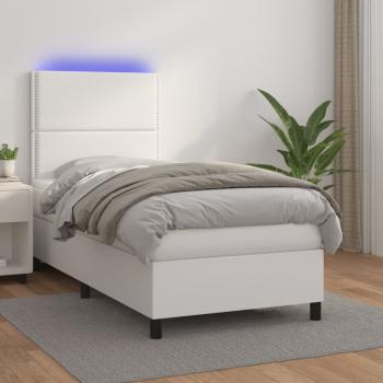 ARDEBO.de - Boxspringbett mit Matratze & LED Weiß 90x190 cm Kunstleder