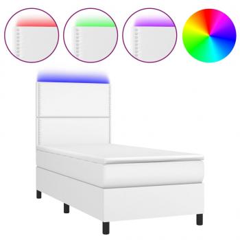 Boxspringbett mit Matratze & LED Weiß 90x190 cm Kunstleder