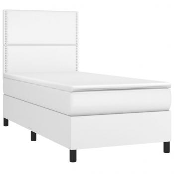 Boxspringbett mit Matratze & LED Weiß 90x190 cm Kunstleder