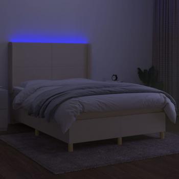 Boxspringbett mit Matratze & LED Creme 140x190 cm Stoff