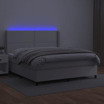 Boxspringbett mit Matratze & LED Weiß 180x200 cm Kunstleder