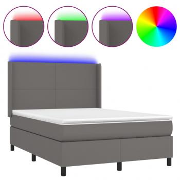 Boxspringbett mit Matratze & LED Grau 140x200 cm Kunstleder