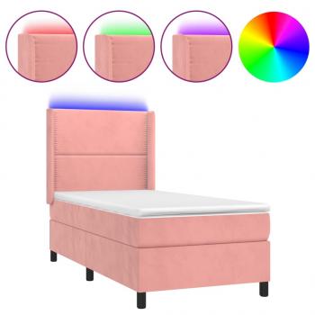 Boxspringbett mit Matratze & LED Rosa 90x190 cm Samt