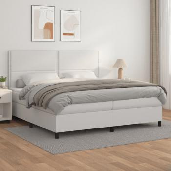 ARDEBO.de - Boxspringbett mit Matratze Weiß 200x200 cm Kunstleder