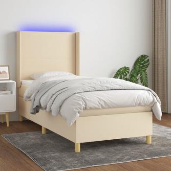 ARDEBO.de - Boxspringbett mit Matratze & LED Creme 100x200 cm Stoff