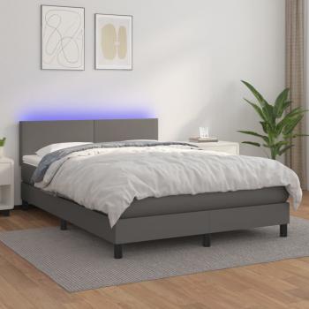 ARDEBO.de - Boxspringbett mit Matratze & LED Grau 140x190 cm Kunstleder