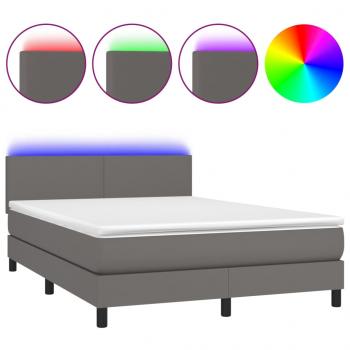 Boxspringbett mit Matratze & LED Grau 140x190 cm Kunstleder