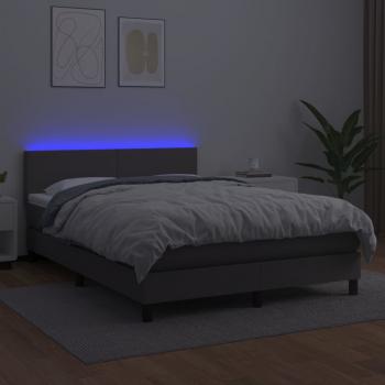 Boxspringbett mit Matratze & LED Grau 140x190 cm Kunstleder