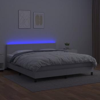 Boxspringbett mit Matratze & LED Weiß 160x200 cm Kunstleder