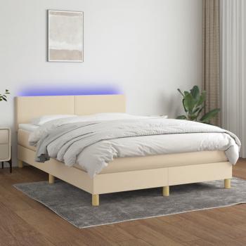 ARDEBO.de - Boxspringbett mit Matratze & LED Creme 140x190 cm Stoff