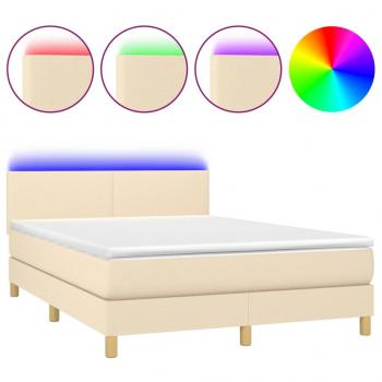 Boxspringbett mit Matratze & LED Creme 140x190 cm Stoff