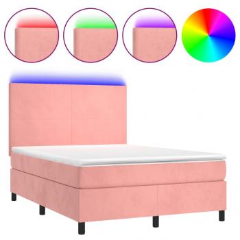 Boxspringbett mit Matratze & LED Rosa 140x190 cm Samt