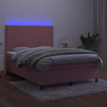 Boxspringbett mit Matratze & LED Rosa 140x190 cm Samt