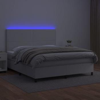 Boxspringbett mit Matratze & LED Weiß 160x200 cm Kunstleder