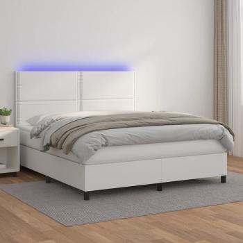 ARDEBO.de - Boxspringbett mit Matratze & LED Weiß 180x200 cm Kunstleder