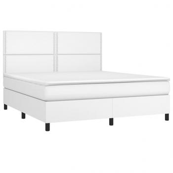 Boxspringbett mit Matratze & LED Weiß 180x200 cm Kunstleder