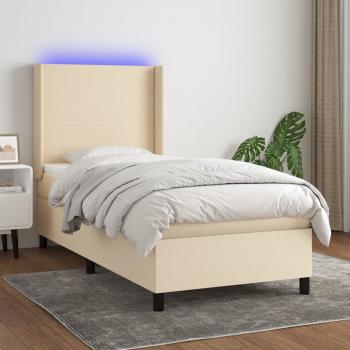 ARDEBO.de - Boxspringbett mit Matratze & LED Creme 100x200 cm Stoff