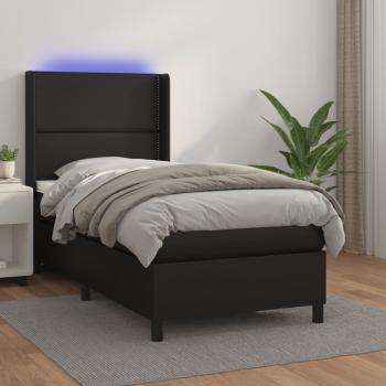 ARDEBO.de - Boxspringbett mit Matratze & LED Schwarz 90x200 cm Kunstleder