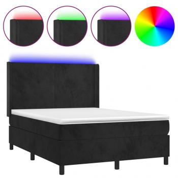 Boxspringbett mit Matratze & LED Schwarz 140x200 cm Samt