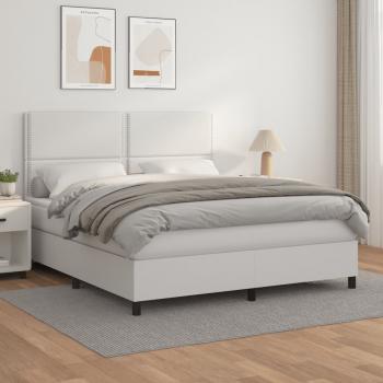 ARDEBO.de - Boxspringbett mit Matratze Weiß 180x200 cm Kunstleder