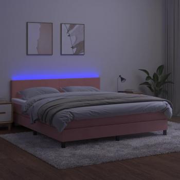 Boxspringbett mit Matratze & LED Rosa 160x200 cm Samt