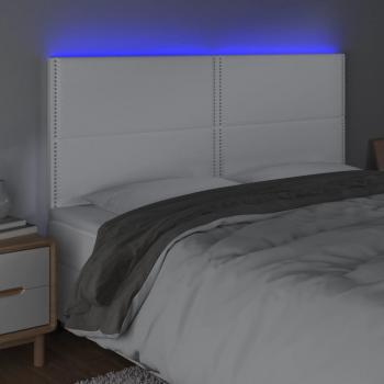 LED Kopfteil Weiß 200x5x118/128 cm Kunstleder