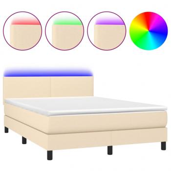 Boxspringbett mit Matratze & LED Creme 140x190 cm Stoff