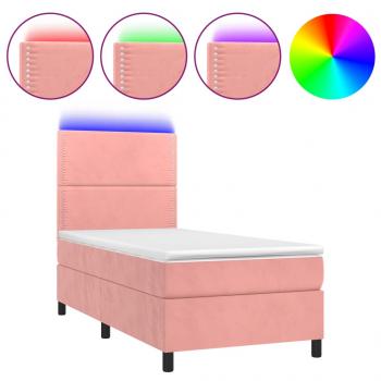 Boxspringbett mit Matratze & LED Rosa 90x190 cm Samt