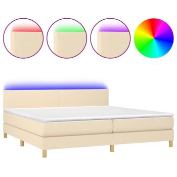 Boxspringbett mit Matratze & LED Creme 200x200 cm Stoff