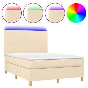 Boxspringbett mit Matratze & LED Creme 140x200 cm Stoff