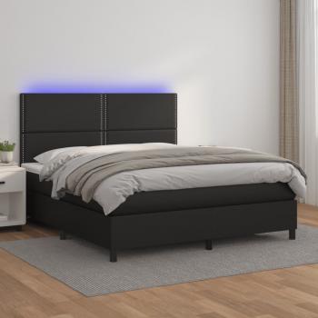 ARDEBO.de - Boxspringbett mit Matratze & LED Schwarz 180x200 cm Kunstleder