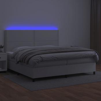 Boxspringbett mit Matratze & LED Weiß 200x200 cm Kunstleder