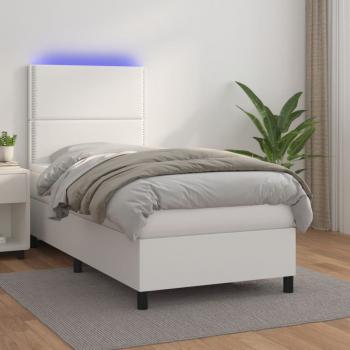 ARDEBO.de - Boxspringbett mit Matratze & LED Weiß 90x200 cm Kunstleder