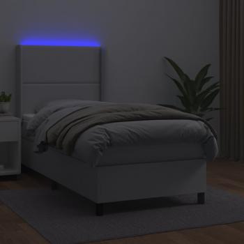 Boxspringbett mit Matratze & LED Weiß 90x190 cm Kunstleder