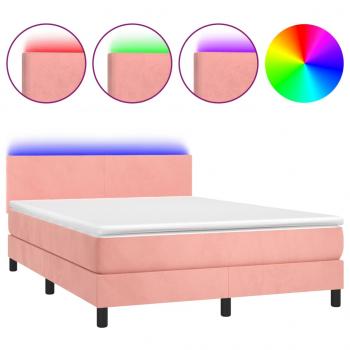 Boxspringbett mit Matratze & LED Rosa 140x190 cm Samt