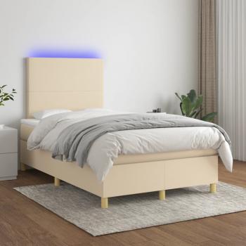 ARDEBO.de - Boxspringbett mit Matratze & LED Creme 120x200 cm Stoff