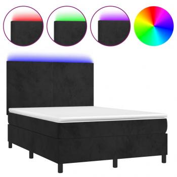 Boxspringbett mit Matratze & LED Schwarz 140x200 cm Samt