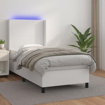 ARDEBO.de - Boxspringbett mit Matratze & LED Weiß 80x200 cm Kunstleder