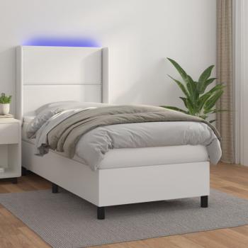 ARDEBO.de - Boxspringbett mit Matratze & LED Weiß 90x200 cm Kunstleder