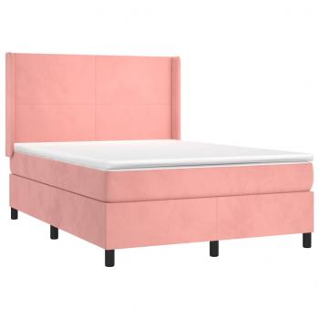 Boxspringbett mit Matratze & LED Rosa 140x200 cm Samt