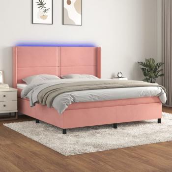 ARDEBO.de - Boxspringbett mit Matratze & LED Rosa 180x200 cm Samt