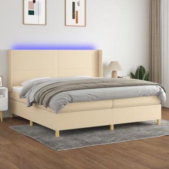 ARDEBO.de - Boxspringbett mit Matratze & LED Creme 200x200 cm Stoff