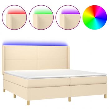 Boxspringbett mit Matratze & LED Creme 200x200 cm Stoff