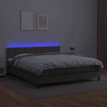 Boxspringbett mit Matratze & LED Grau 160x200 cm Kunstleder