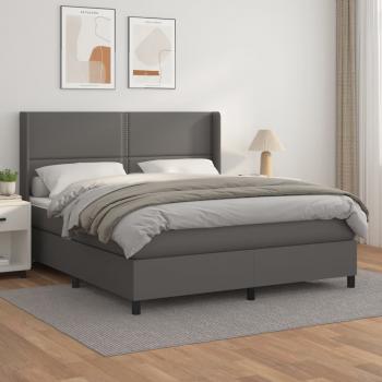 ARDEBO.de - Boxspringbett mit Matratze Grau 160x200 cm Kunstleder