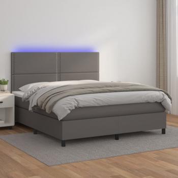 ARDEBO.de - Boxspringbett mit Matratze & LED Grau 160x200 cm Kunstleder