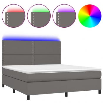 Boxspringbett mit Matratze & LED Grau 160x200 cm Kunstleder