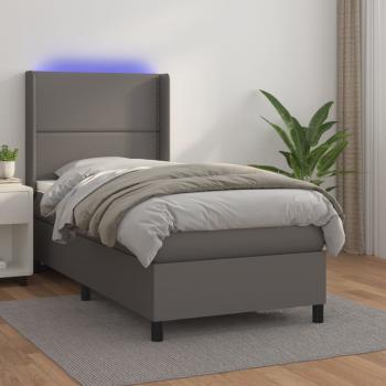 ARDEBO.de - Boxspringbett mit Matratze & LED Grau 90x200 cm Kunstleder