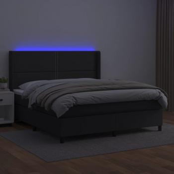 Boxspringbett mit Matratze & LED Schwarz 160x200 cm Kunstleder