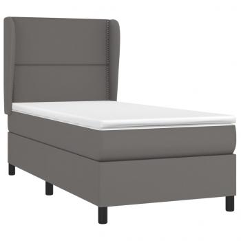 Boxspringbett mit Matratze Grau 90x200 cm Kunstleder